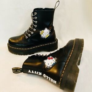 Hello Kitty Black Platform Combat Boots with Character Graphics